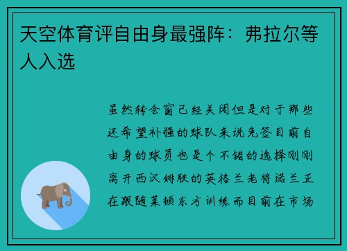 天空体育评自由身最强阵：弗拉尔等人入选
